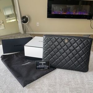 Chanel O Case Pouch | Quilted Cavier Leather in Black